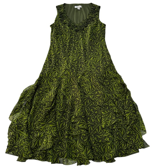Dressbarn Ruffle Tiered Midi Dress Womens 6 Green Whimsigoth Fairycore Garden - Picture 5 of 13